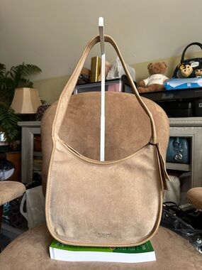 Margot New York Curved Zip Hobo Light Brown Tan Suede/Leather Trim New with Tag